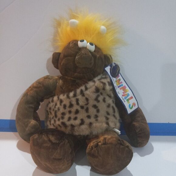 VINTAGE Rare Manimals Plush Caveman 15" Stuffed Doll Toy With Tags - Picture 1 of 8